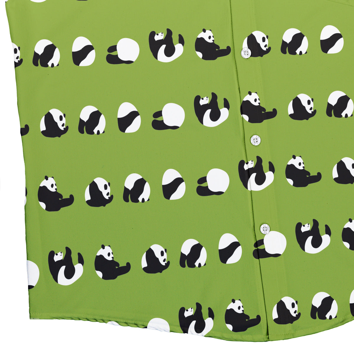 Rolling Silly Pandas Green Button Up Shirt Bottom Corner