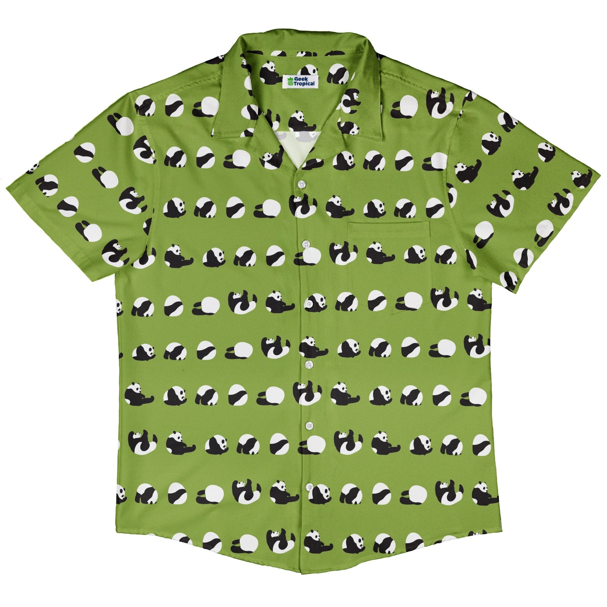 Rolling Silly Pandas Green Button Up Shirt 5