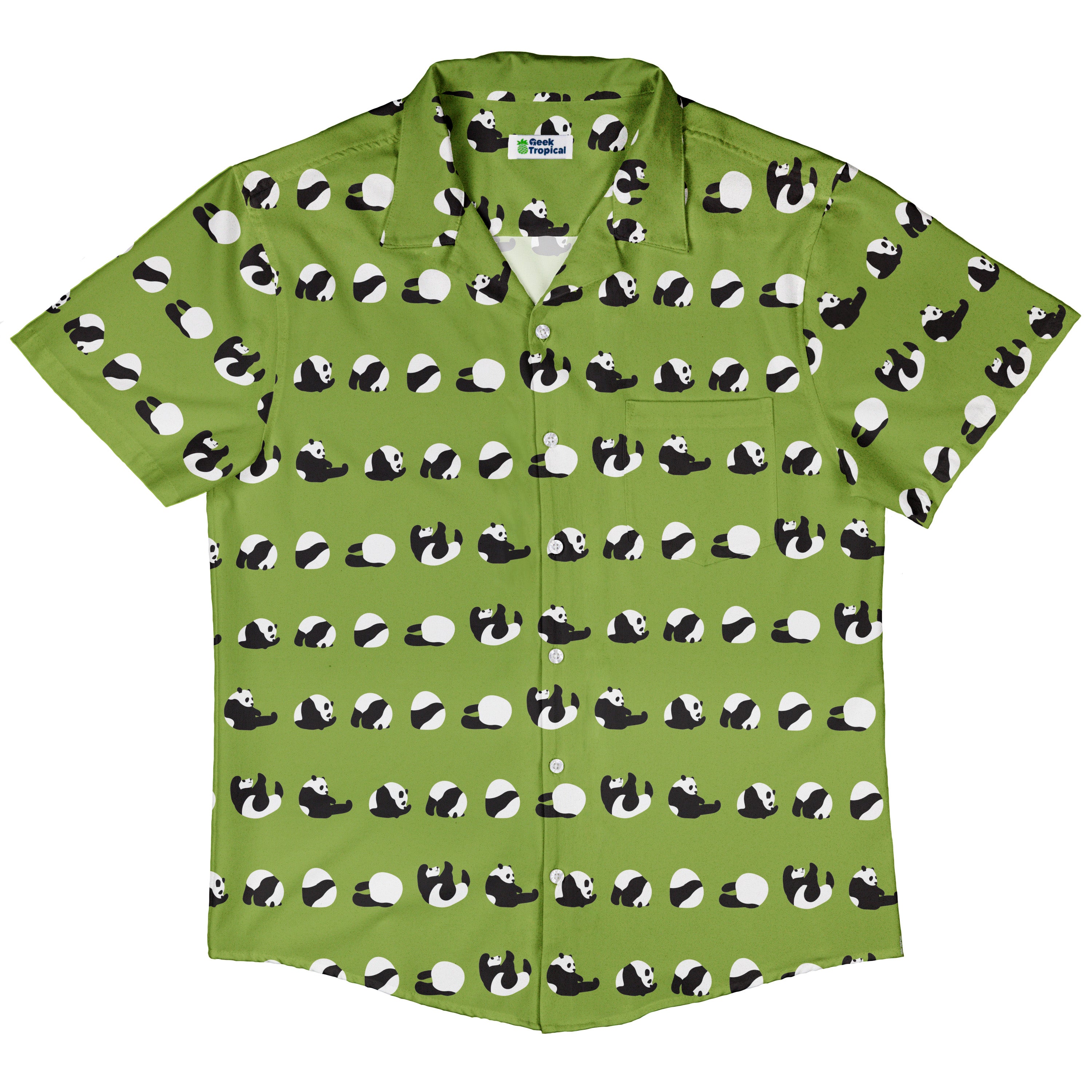 Rolling Silly Pandas Green Button Up Shirt Hawaiian Front