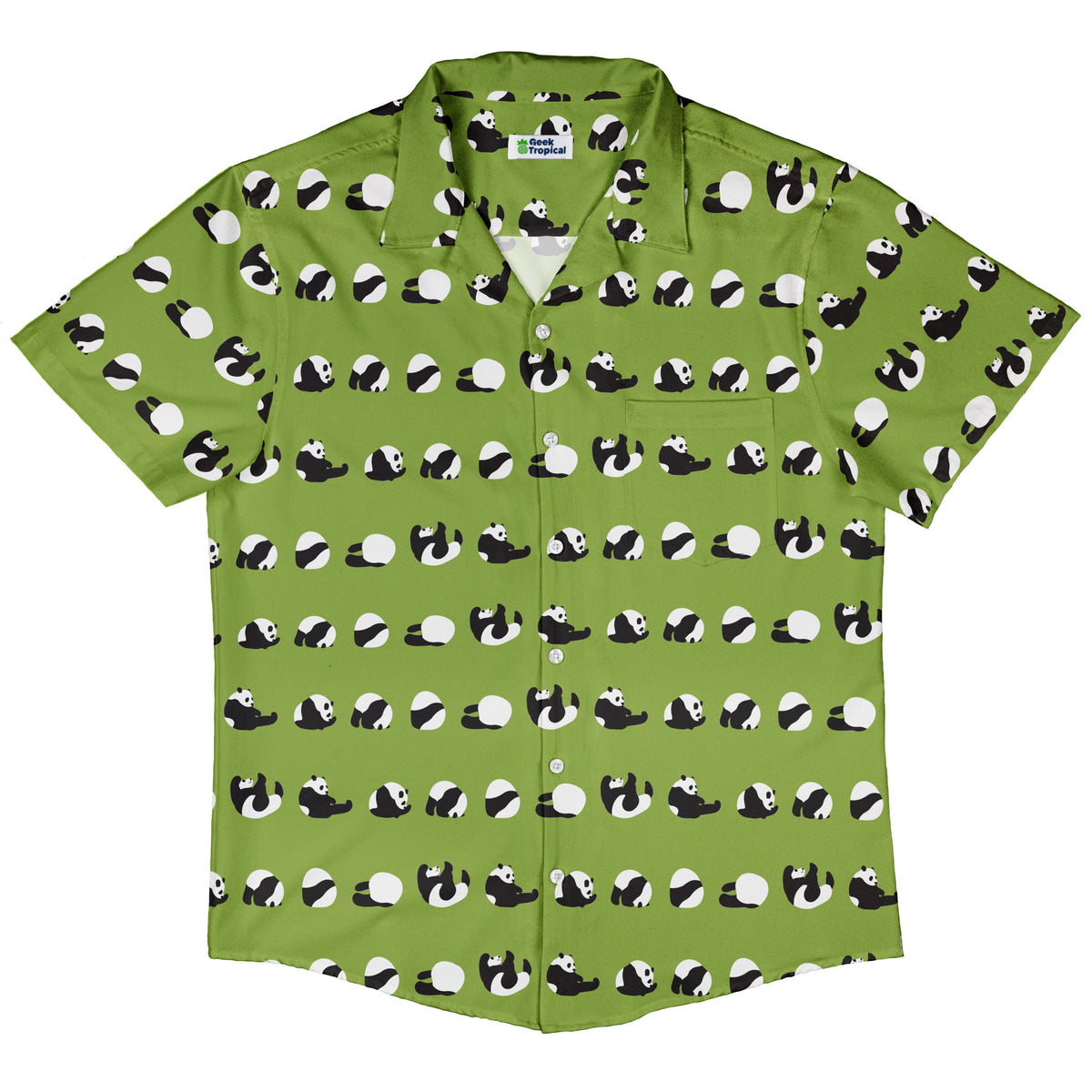 Rolling Silly Pandas Green Button Up Shirt Hawaiian Front