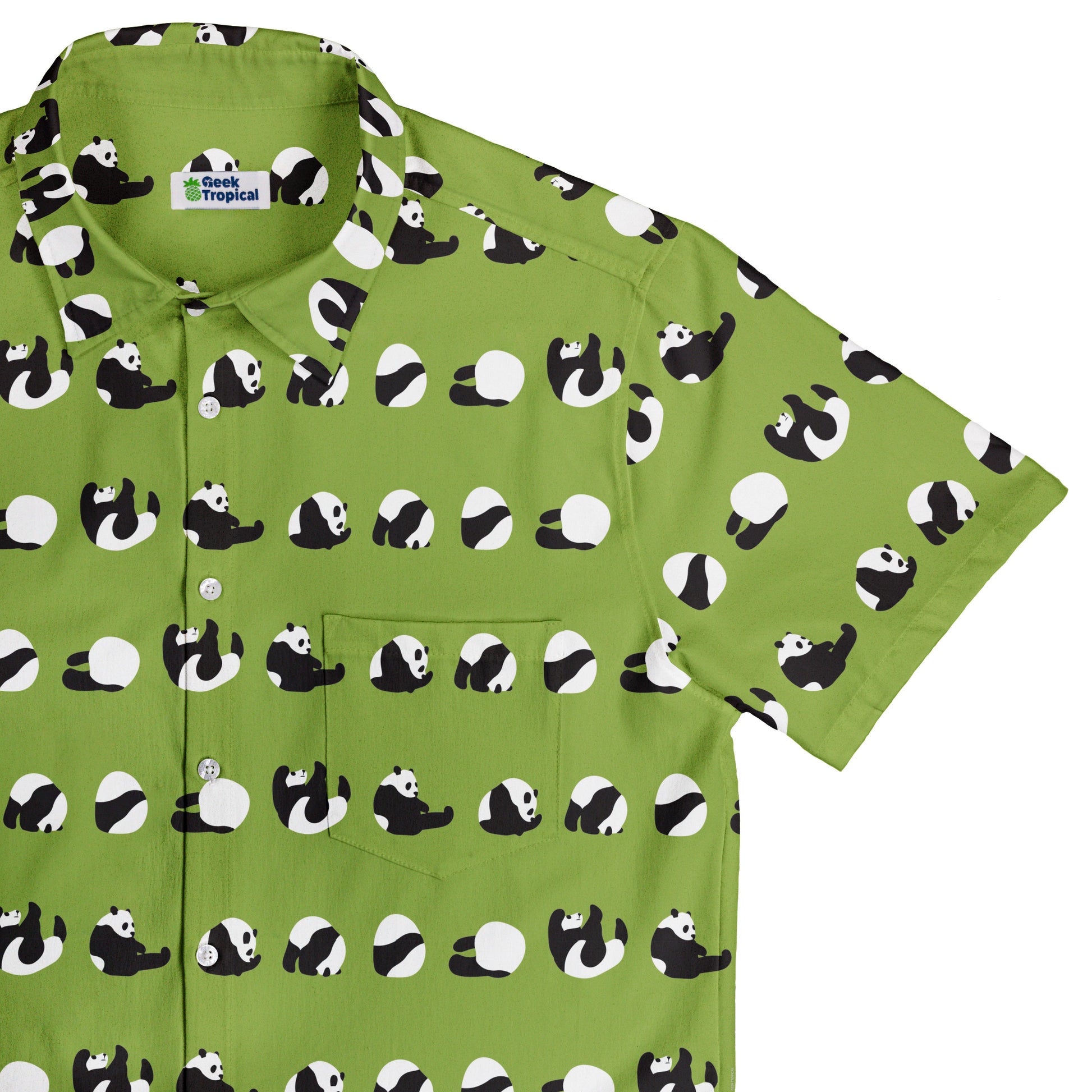Rolling Silly Pandas Green Button Up Shirt Top Corner