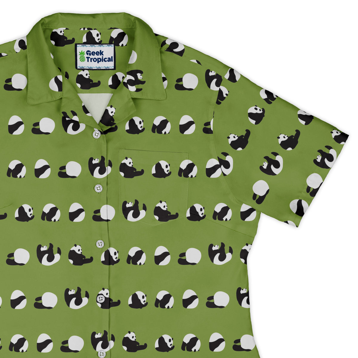 Rolling Silly Pandas Green Curvy Button Up Shirt Old Curvy Button Up Shirt womens top right