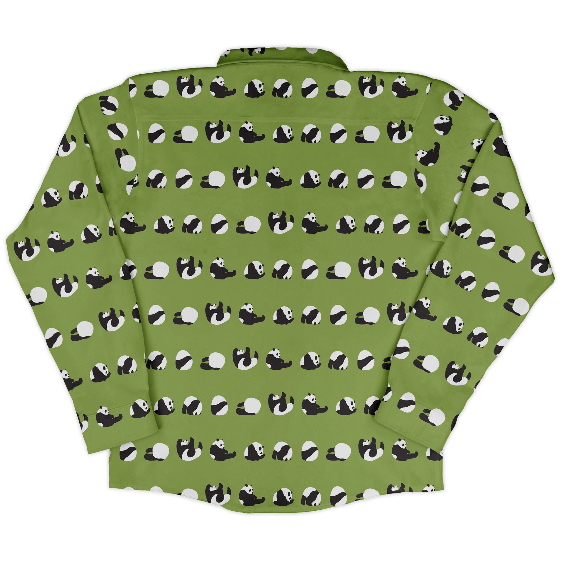 Rolling Silly Pandas Green Long Sleeve Button Up Shirt back