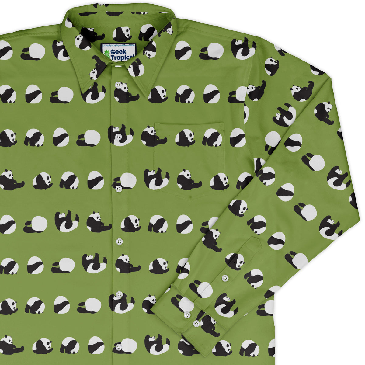 Rolling Silly Pandas Green Long Sleeve Button Up Shirt cover
