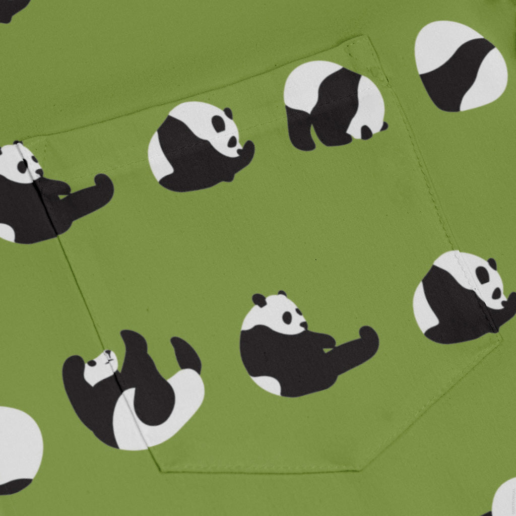 Rolling Silly Pandas Green Long Sleeve Button Up Shirt pocket