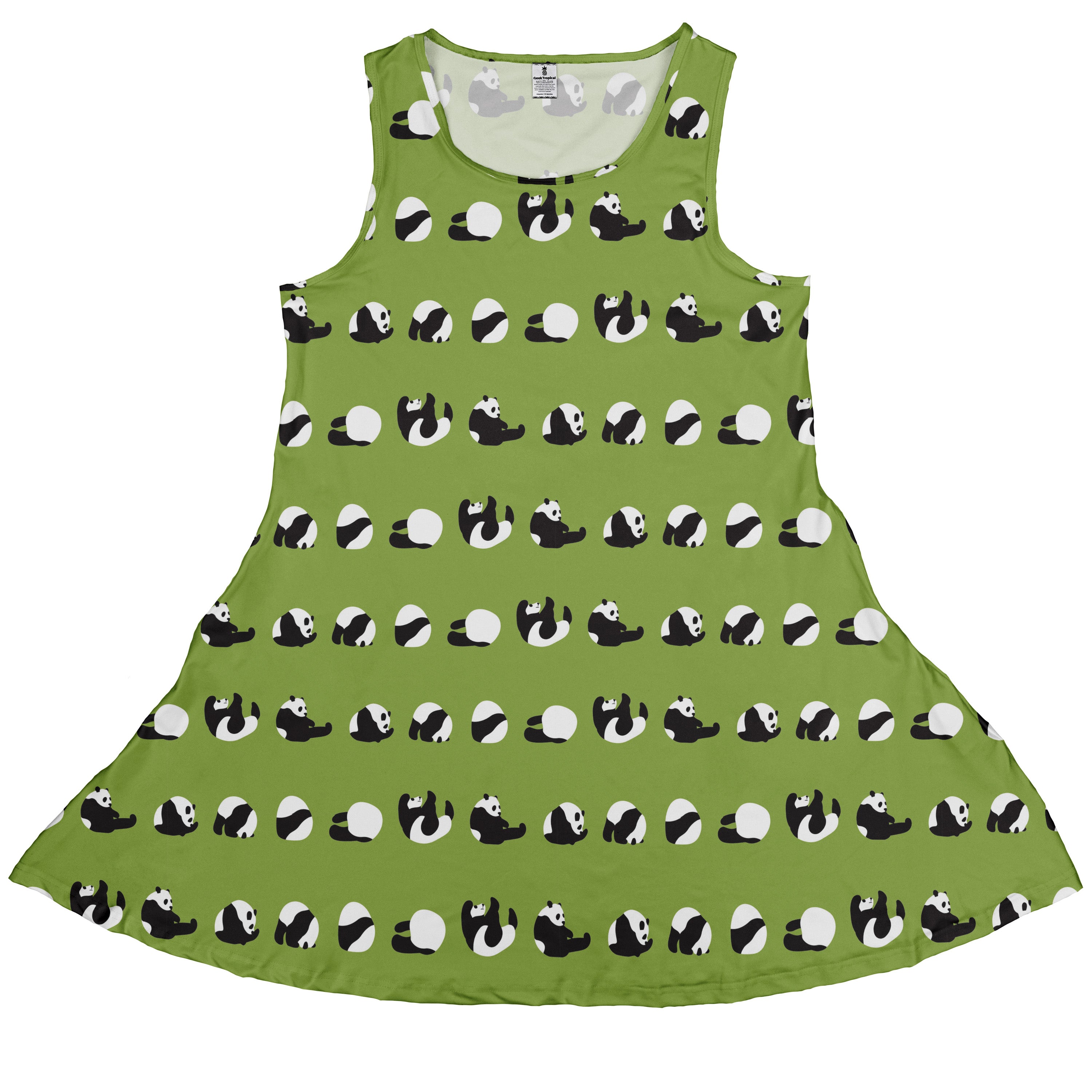 Rolling Silly Pandas Green Sleeveless Dress front