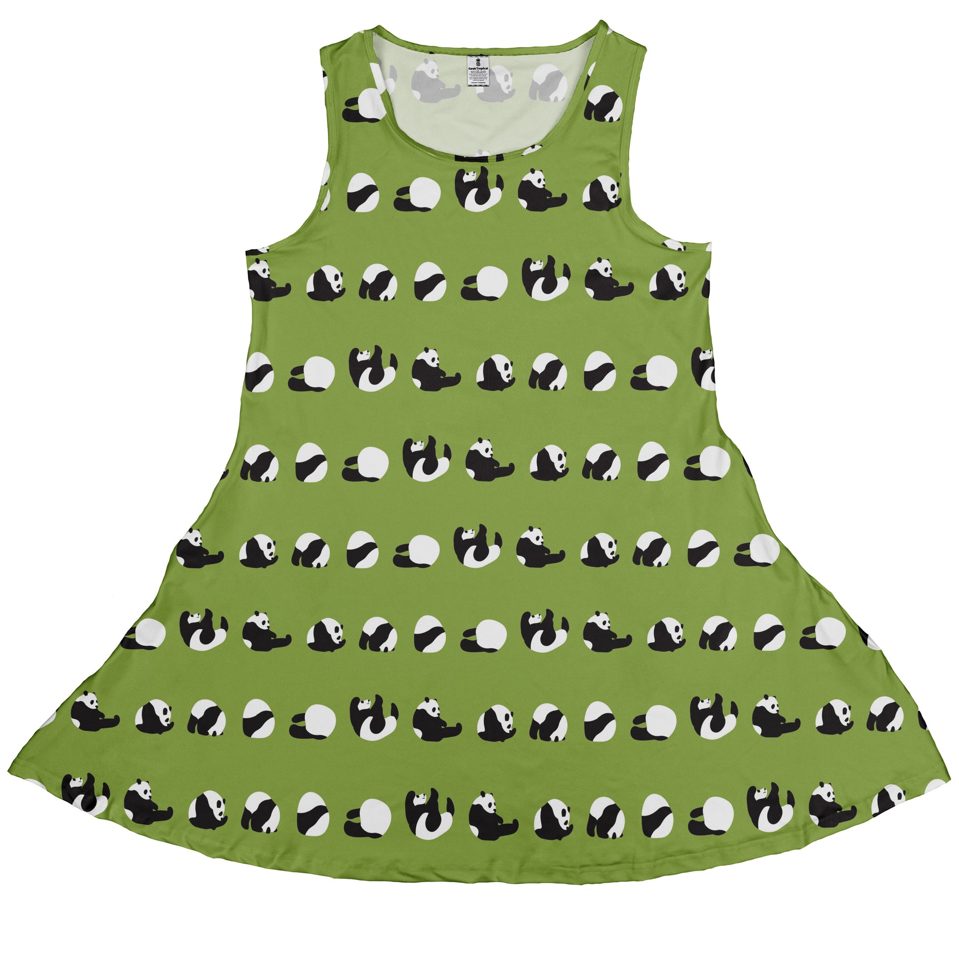 Rolling Silly Pandas Green Sleeveless Dress front