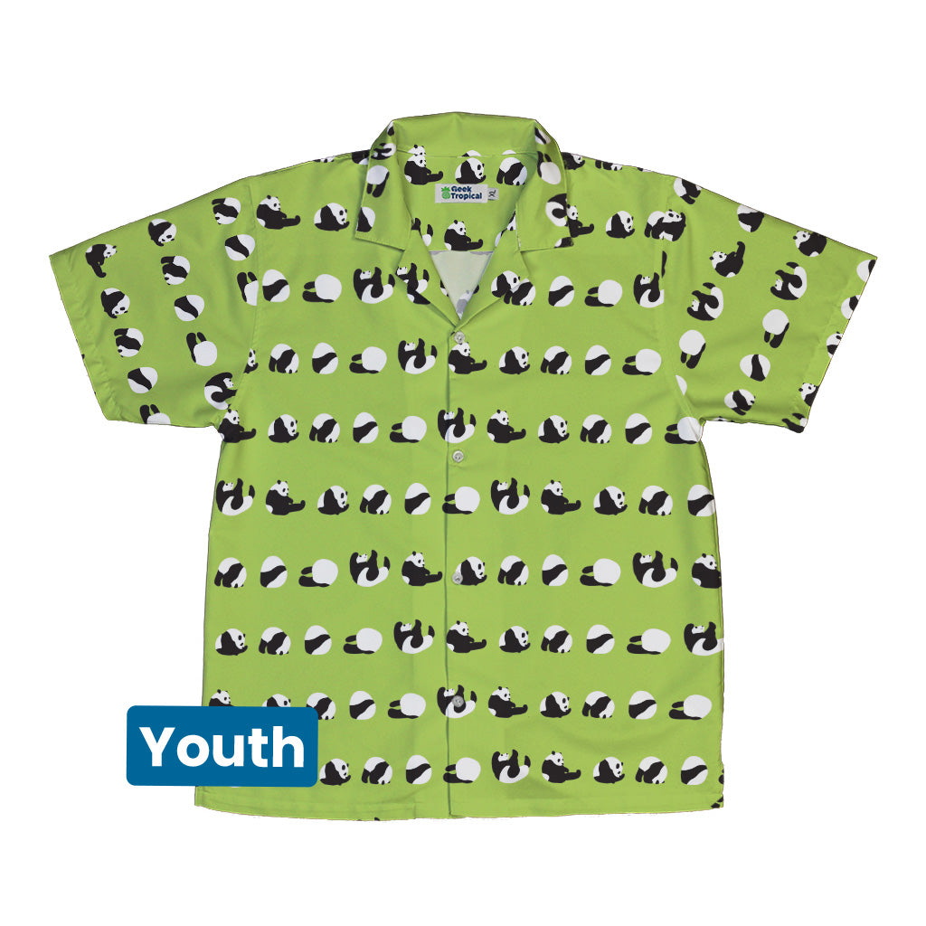 Rolling Silly Pandas Green Youth Hawaiian Shirt Front