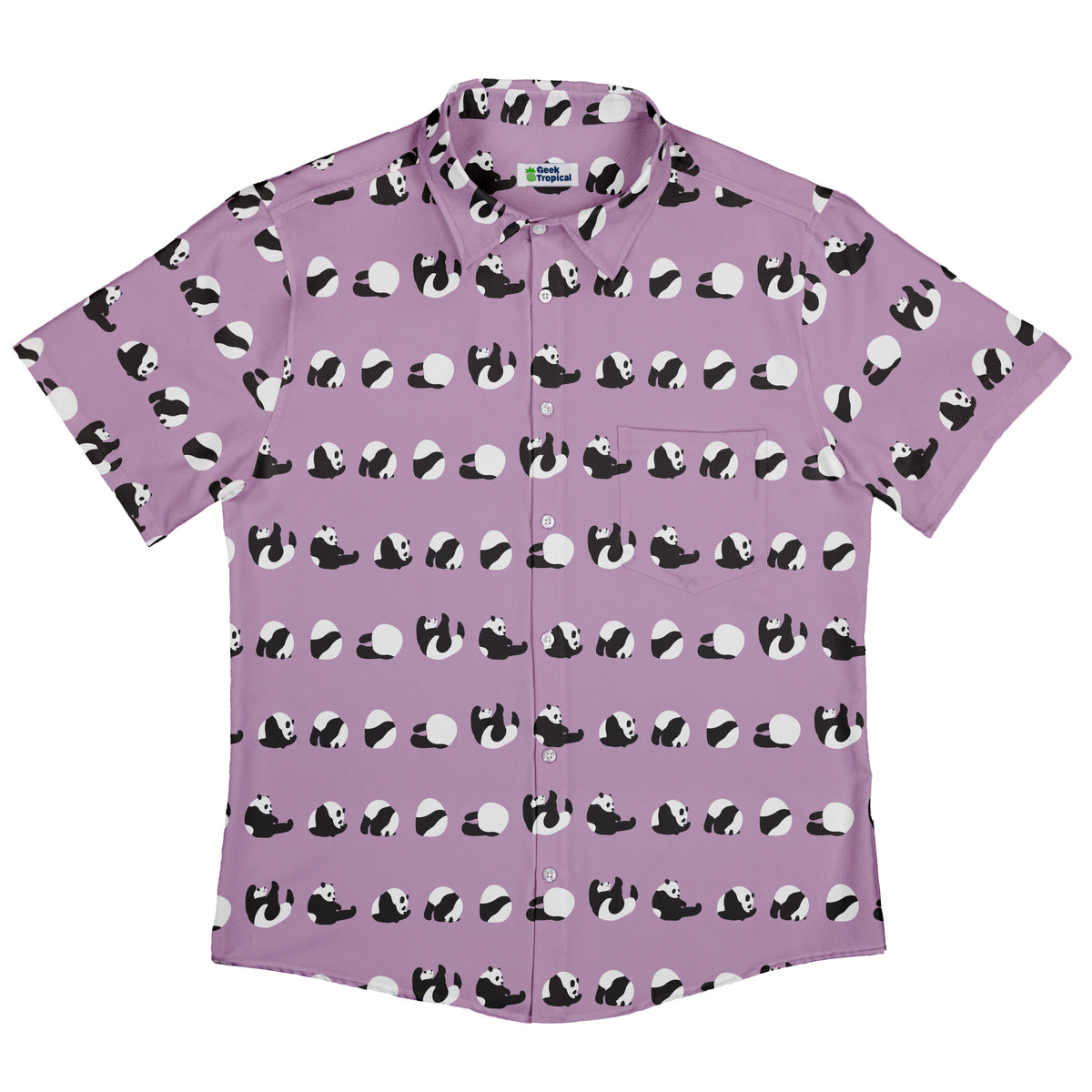 Rolling Silly Pandas Lilac Button Up Shirt Flat Front