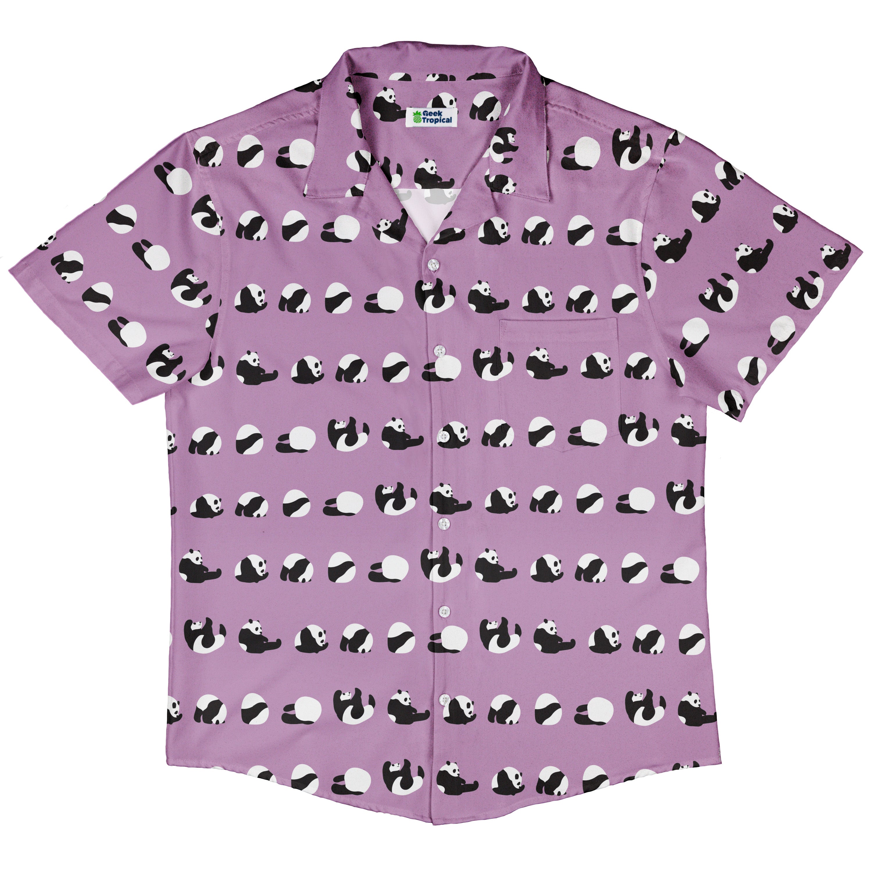 Rolling Silly Pandas Lilac Button Up Shirt Hawaiian Front