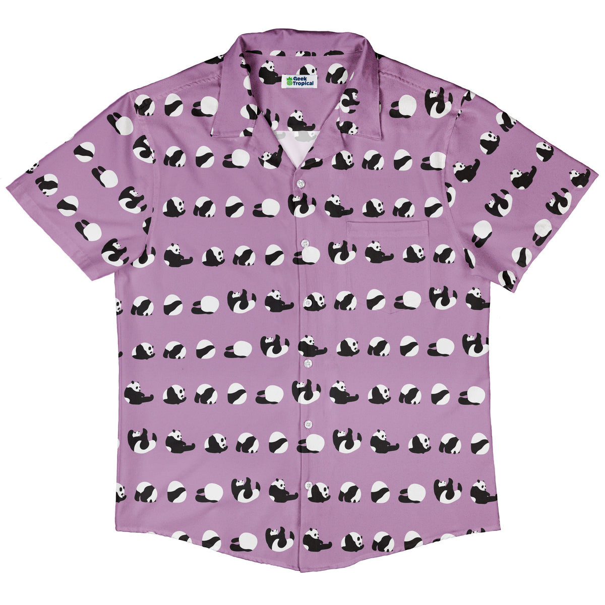 Rolling Silly Pandas Lilac Button Up Shirt Hawaiian Front