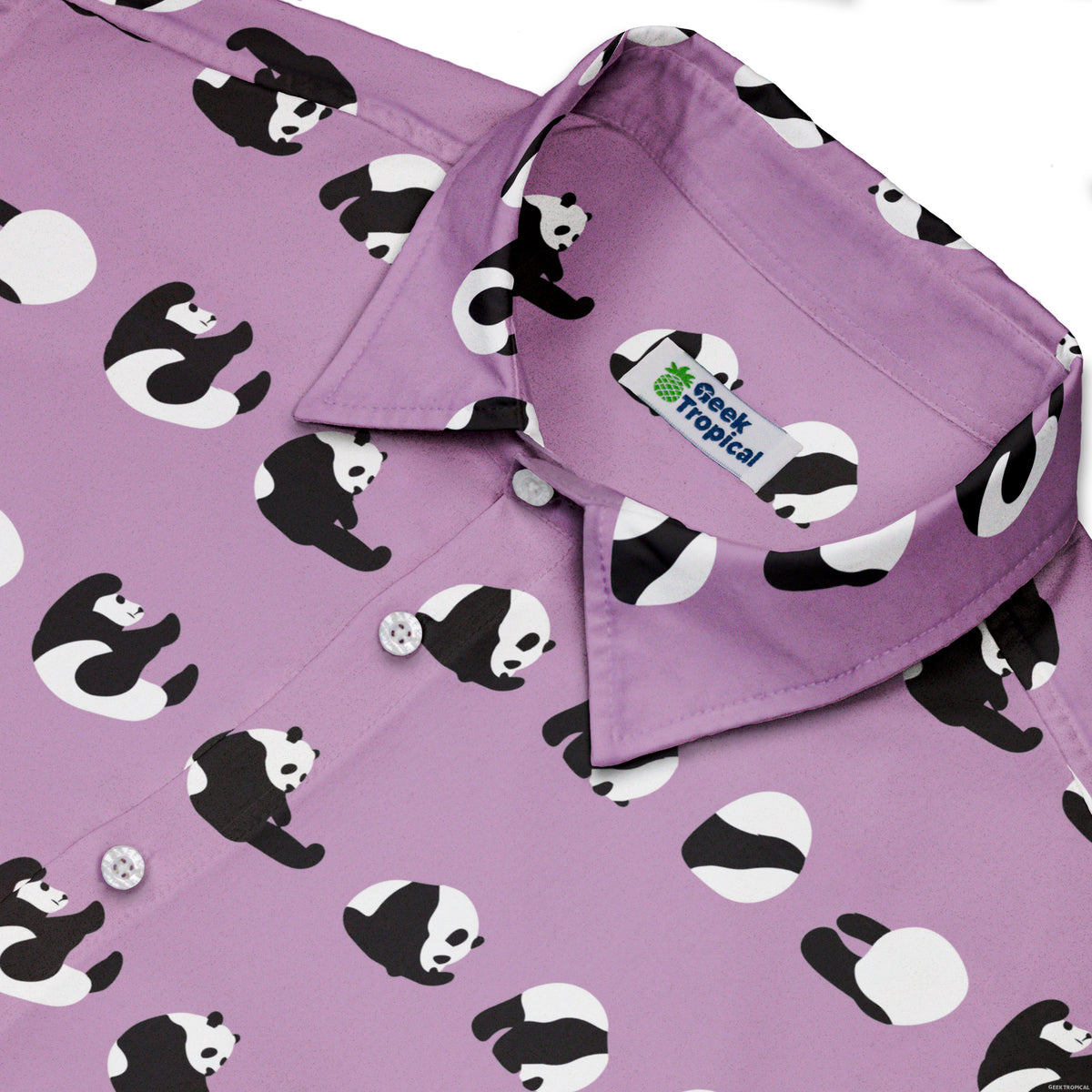 Rolling Silly Pandas Lilac Button Up Shirt Neck
