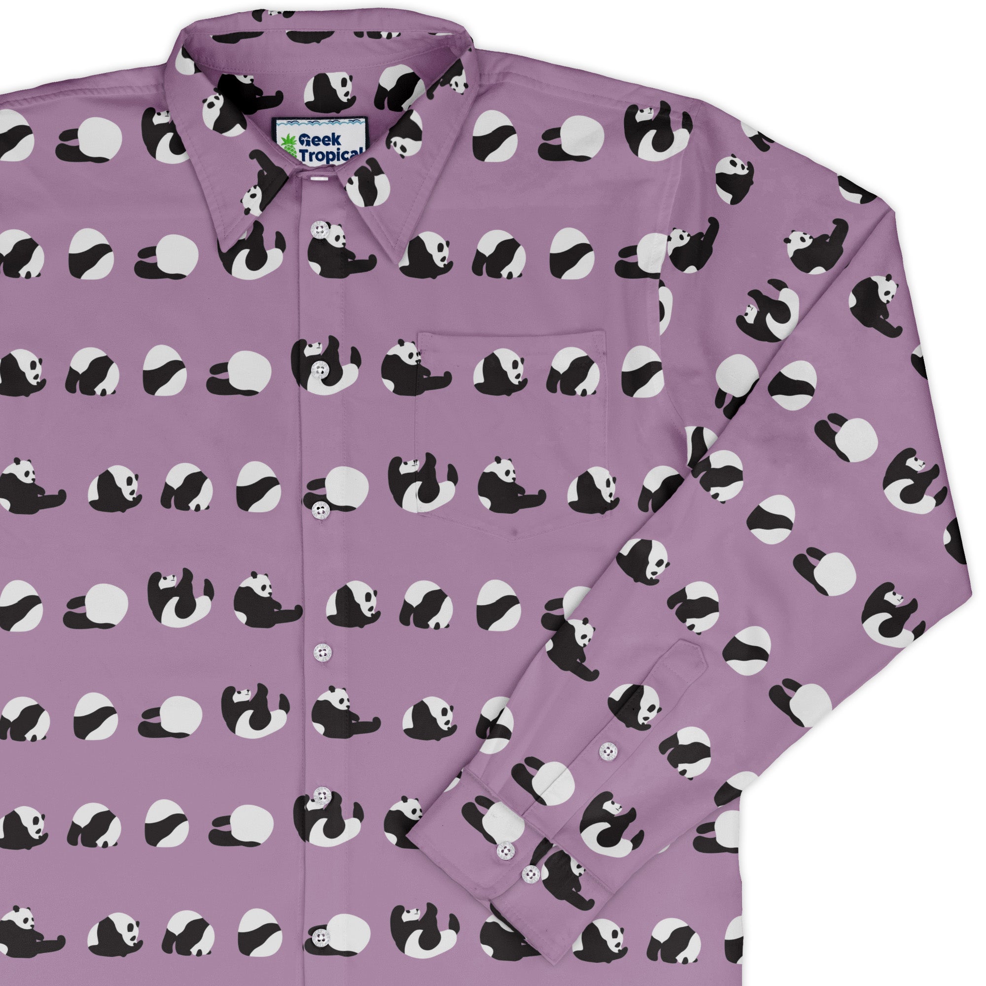 Rolling Silly Pandas Lilac Long Sleeve Button Up Shirt cover