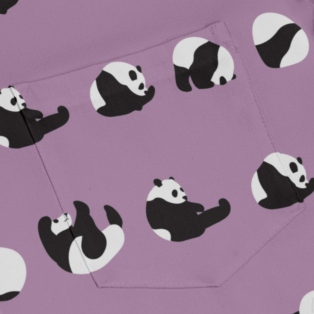 Rolling Silly Pandas Lilac Long Sleeve Button Up Shirt pocket