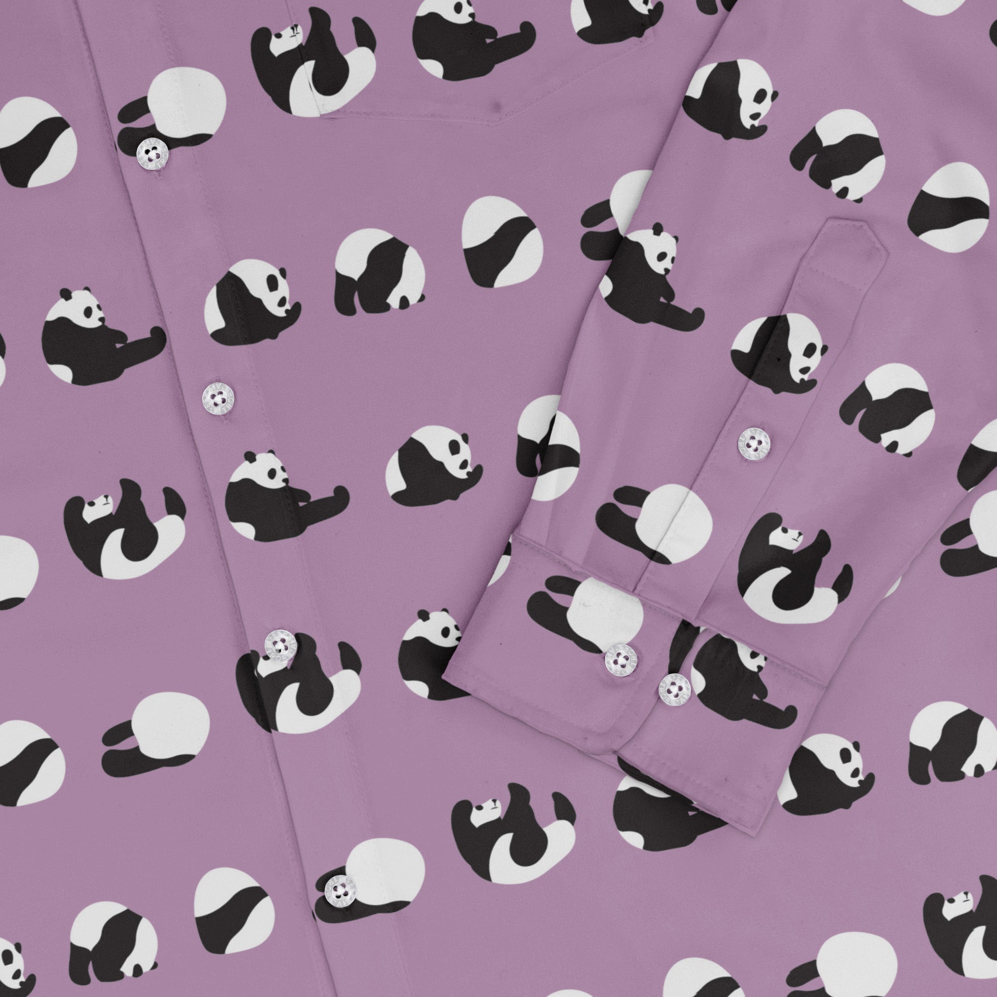 Rolling Silly Pandas Lilac Long Sleeve Button Up Shirt 2