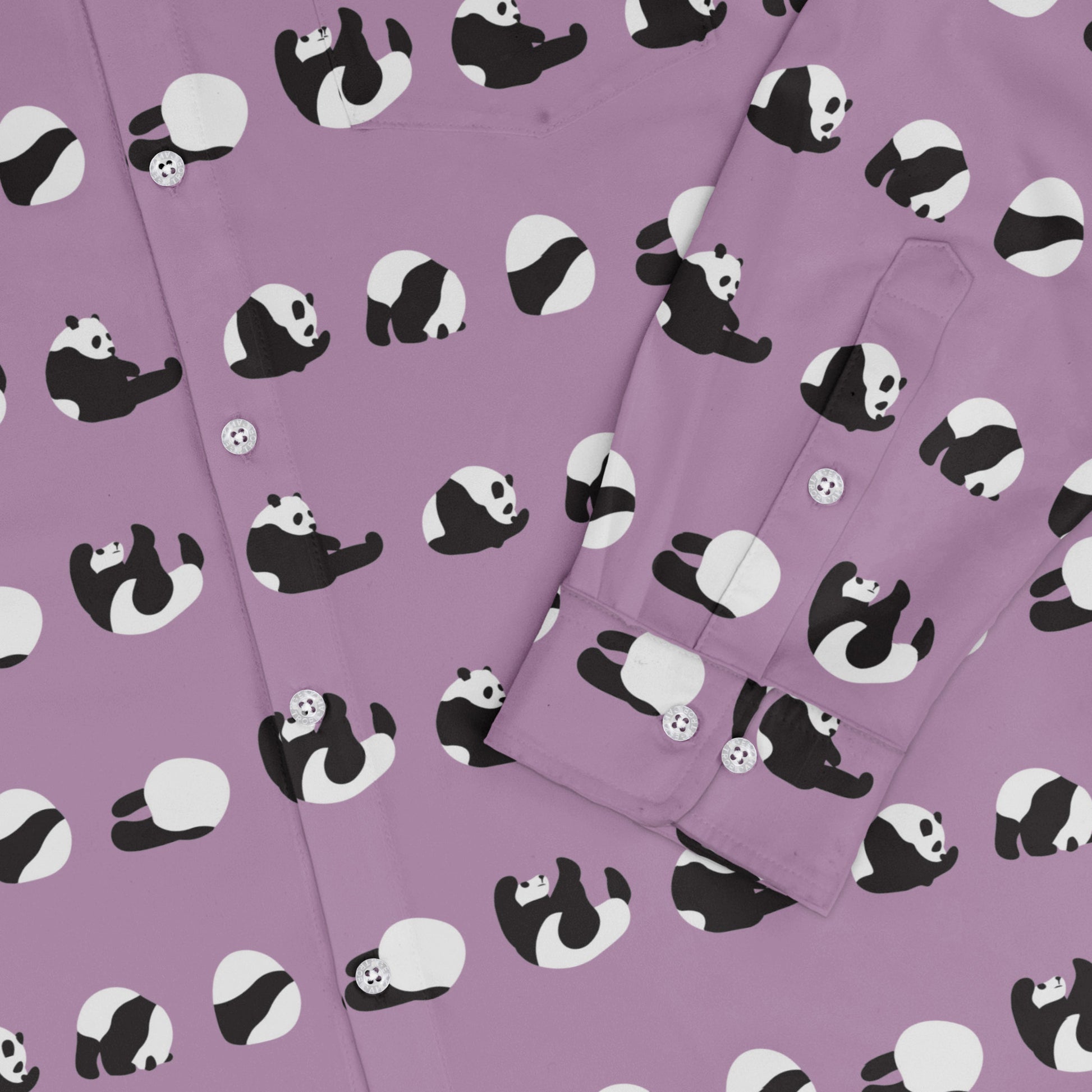 Rolling Silly Pandas Lilac Long Sleeve Button Up Shirt sleeve close