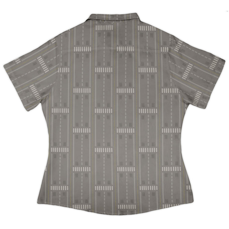Runway Stripe Curvy Button Up Shirt Geek Nerd aviation print Design by Zirkus Design q225