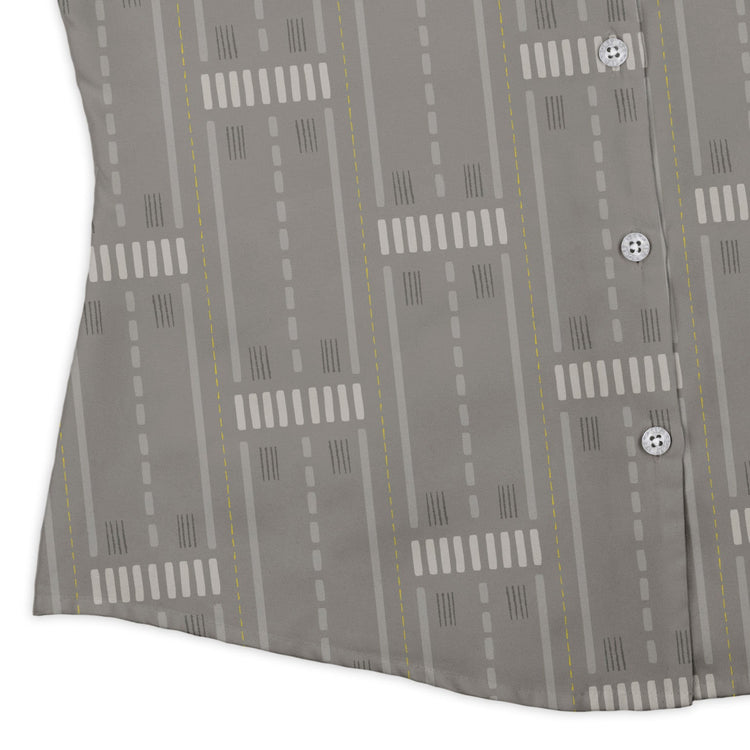 Runway Stripe Curvy Button Up Shirt Geek Nerd aviation print Design by Zirkus Design q225