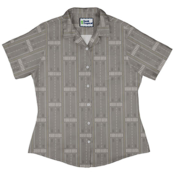 Runway Stripe Curvy Button Up Shirt Geek Nerd aviation print Design by Zirkus Design q225