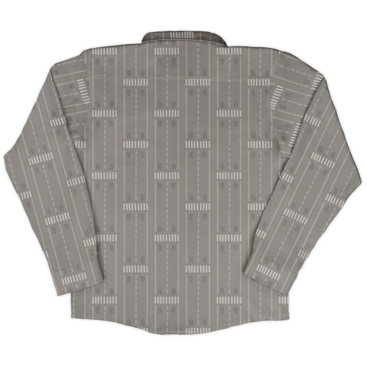 Runway Stripe Long Sleeve Button Up Shirt Geek Nerd adult sizing aviation print Design by Zirkus Design