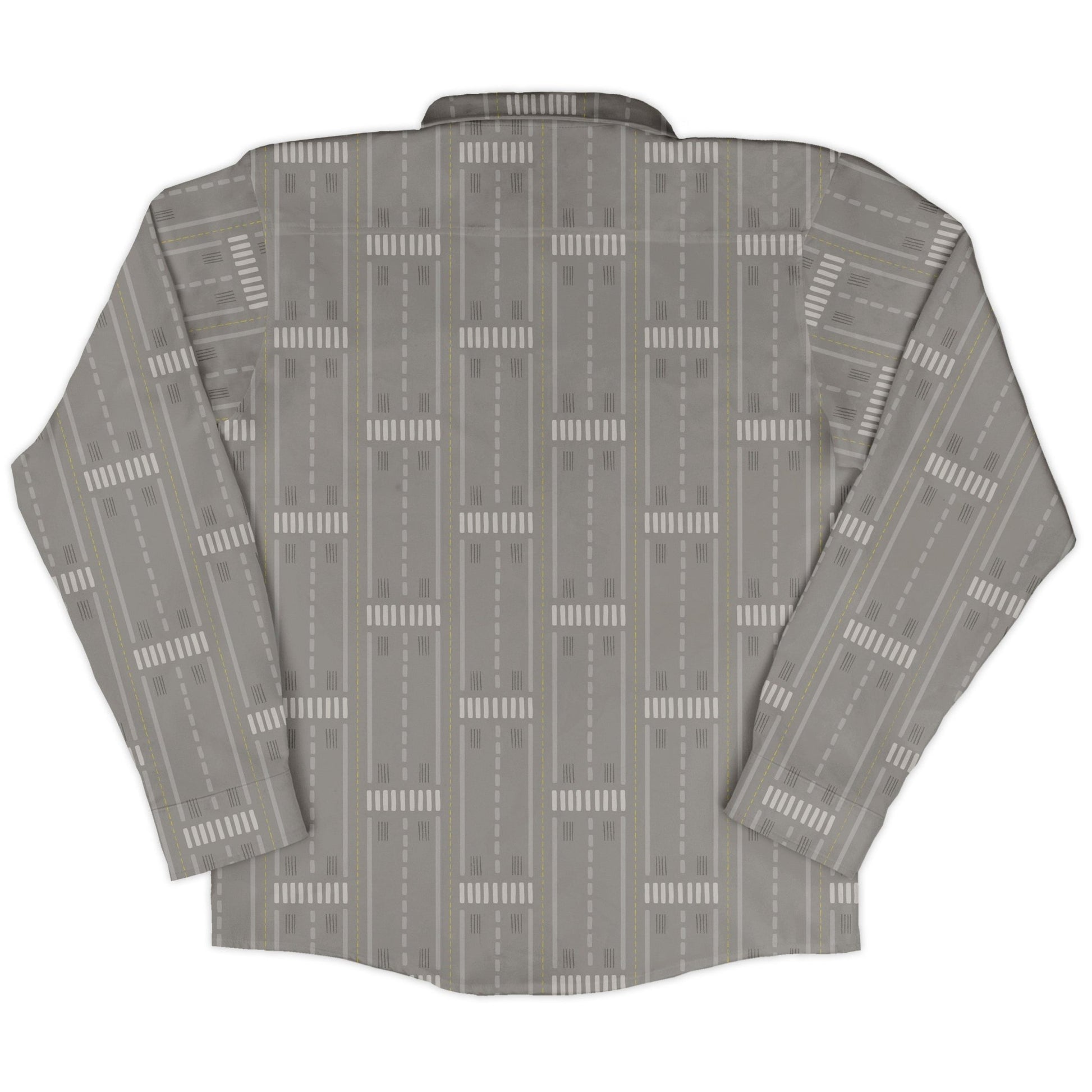 Runway Stripe Long Sleeve Button Up Shirt Geek Nerd adult sizing aviation print Design by Zirkus Design