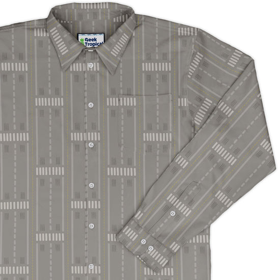 Runway Stripe Long Sleeve Button Up Shirt Geek Nerd adult sizing aviation print Design by Zirkus Design