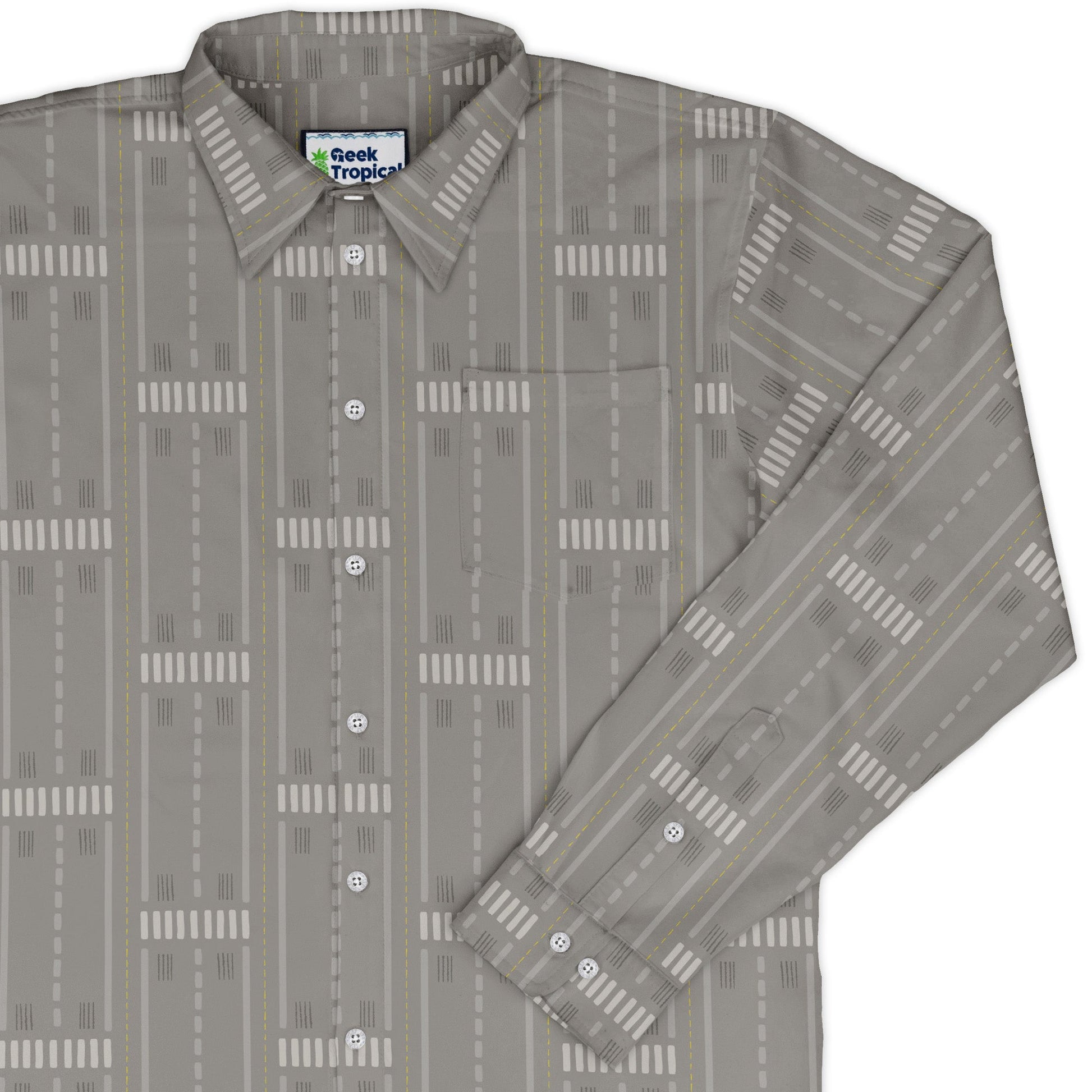 Runway Stripe Long Sleeve Button Up Shirt Geek Nerd adult sizing aviation print Design by Zirkus Design