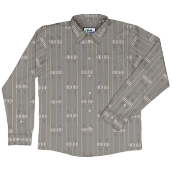Runway Stripe Long Sleeve Button Up Shirt Geek Nerd adult sizing aviation print Design by Zirkus Design