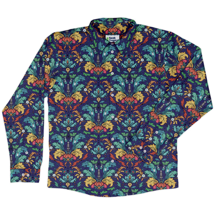 STEM Hidden Sciences Long Sleeve Button Up Shirt Geek Nerd adult sizing Design By Brigid Ashwood FLOW DESC WRITING