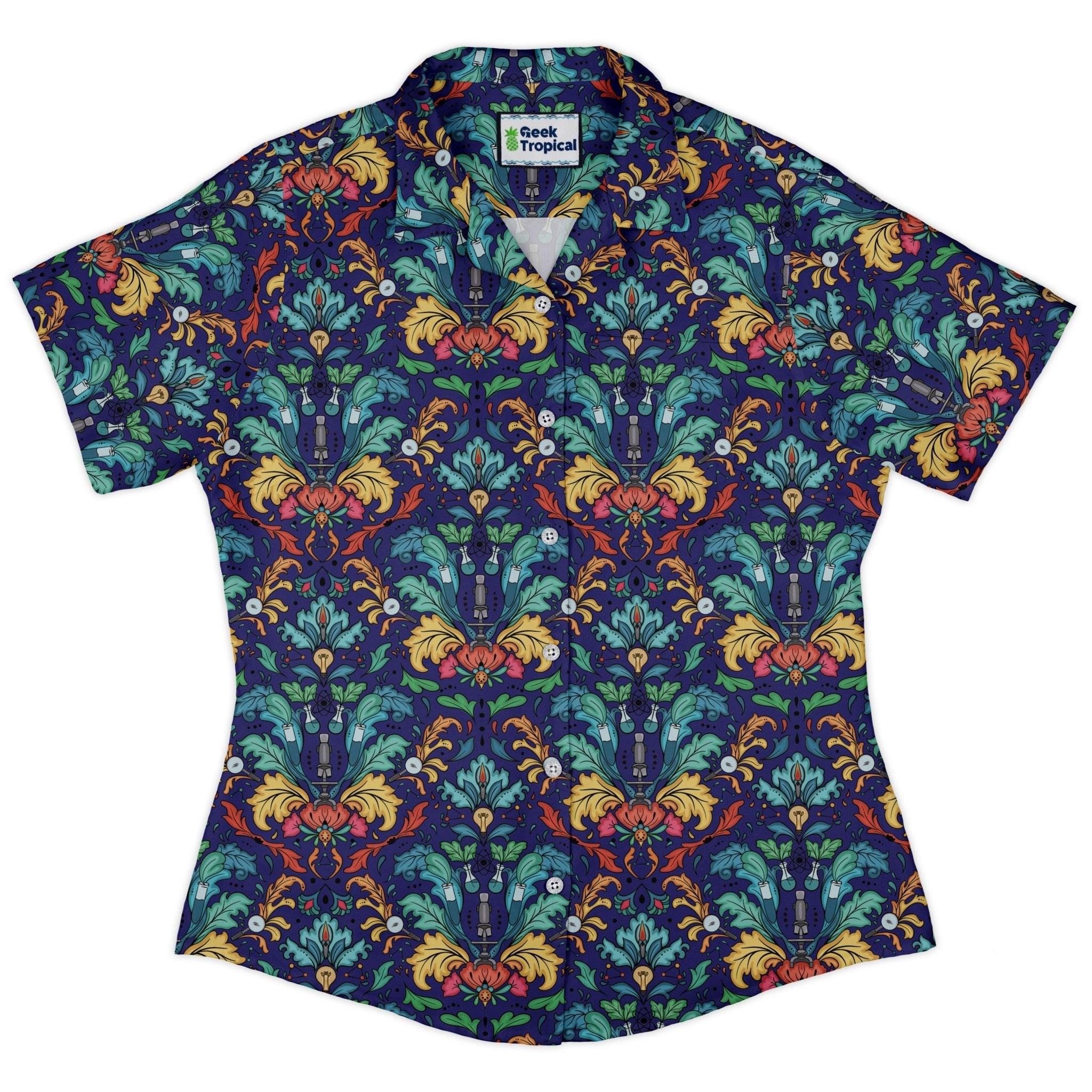 STEM Hidden Sciences Curvy Button Up Shirt Geek Nerd Design By Brigid Ashwood q4 science print