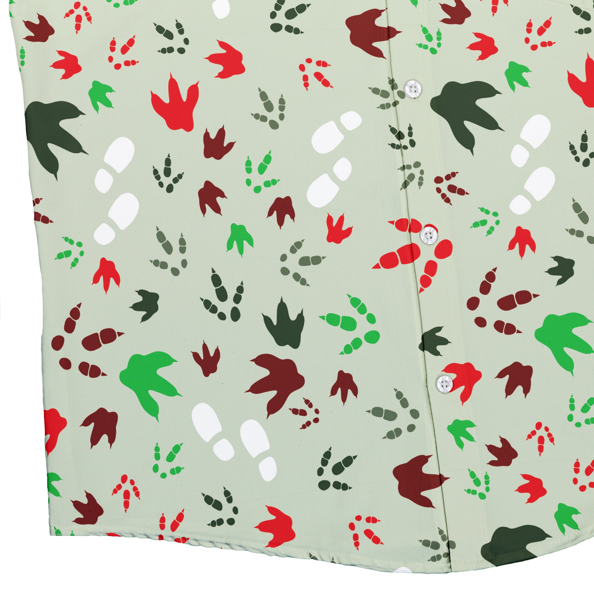 Santa Boots and Dinosaur Footprint Tracks Button Up Shirt Geek Nerd adult sizing Christmas Print