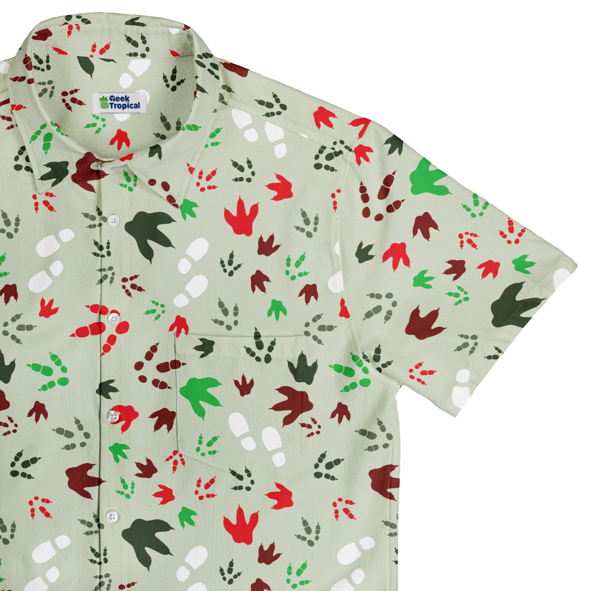 Santa Boots and Dinosaur Footprint Tracks Button Up Shirt Geek Nerd adult sizing Christmas Print