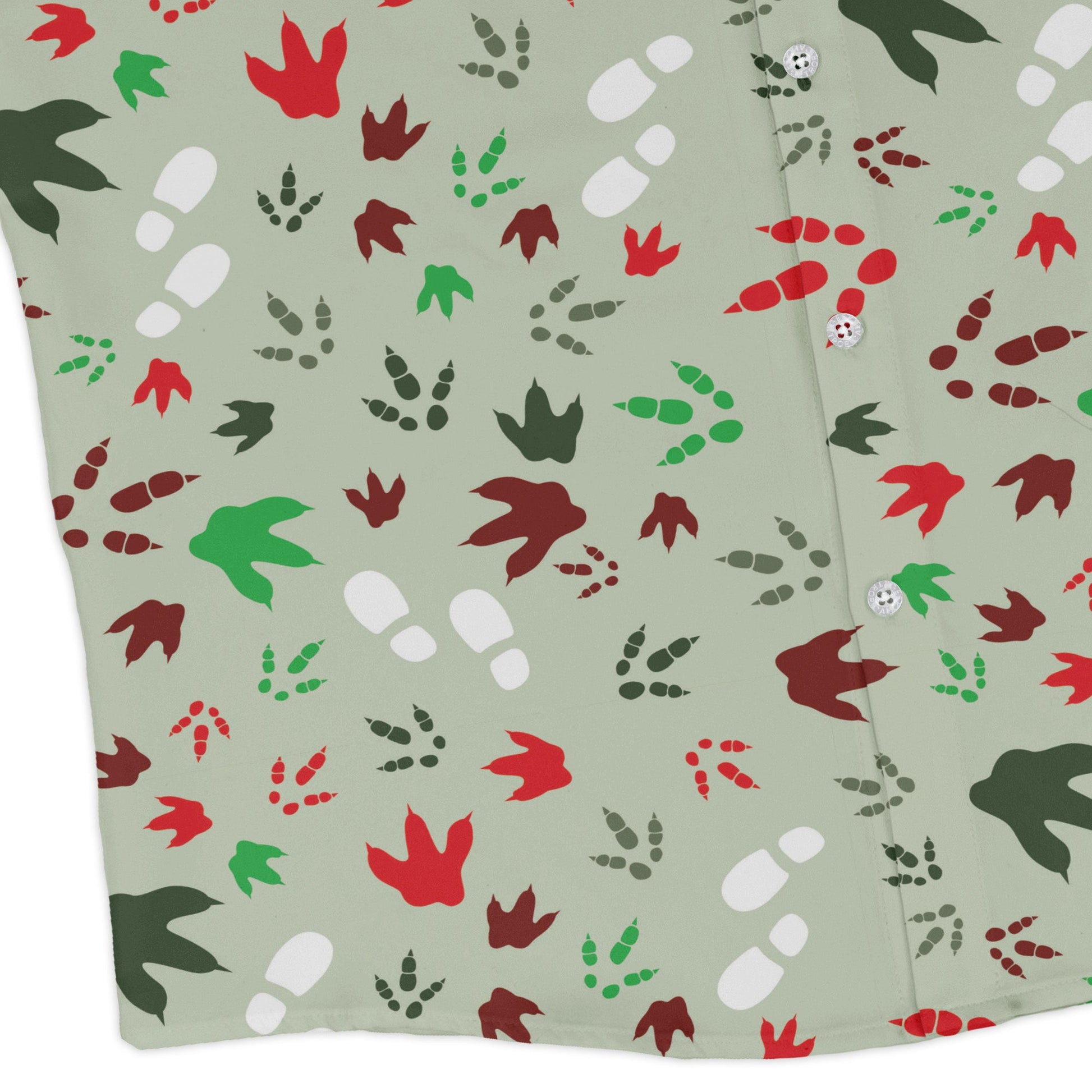 Santa Boots and Dinosaur Footprint Tracks Long Sleeve Button Up Shirt Geek Nerd adult sizing Christmas Print dinosaur print