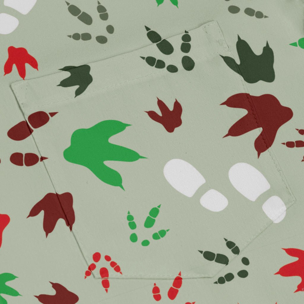 Santa Boots and Dinosaur Footprint Tracks Long Sleeve Button Up Shirt Geek Nerd adult sizing Christmas Print dinosaur print