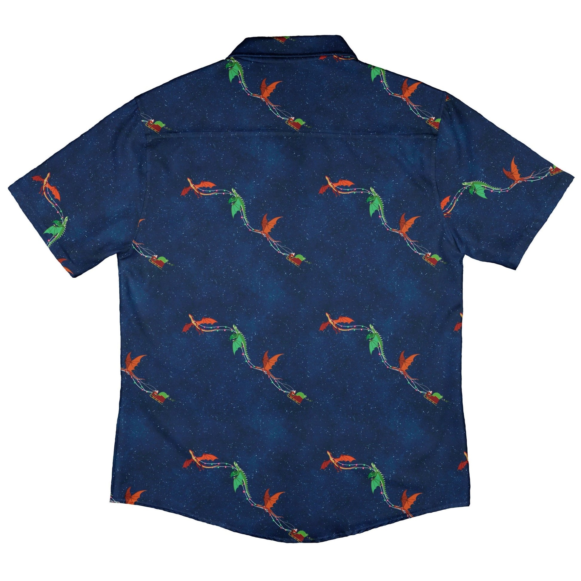 Santa Sleigh Dragons Button Up Shirt Geek Nerd adult sizing Christmas Print Designs by Nathan