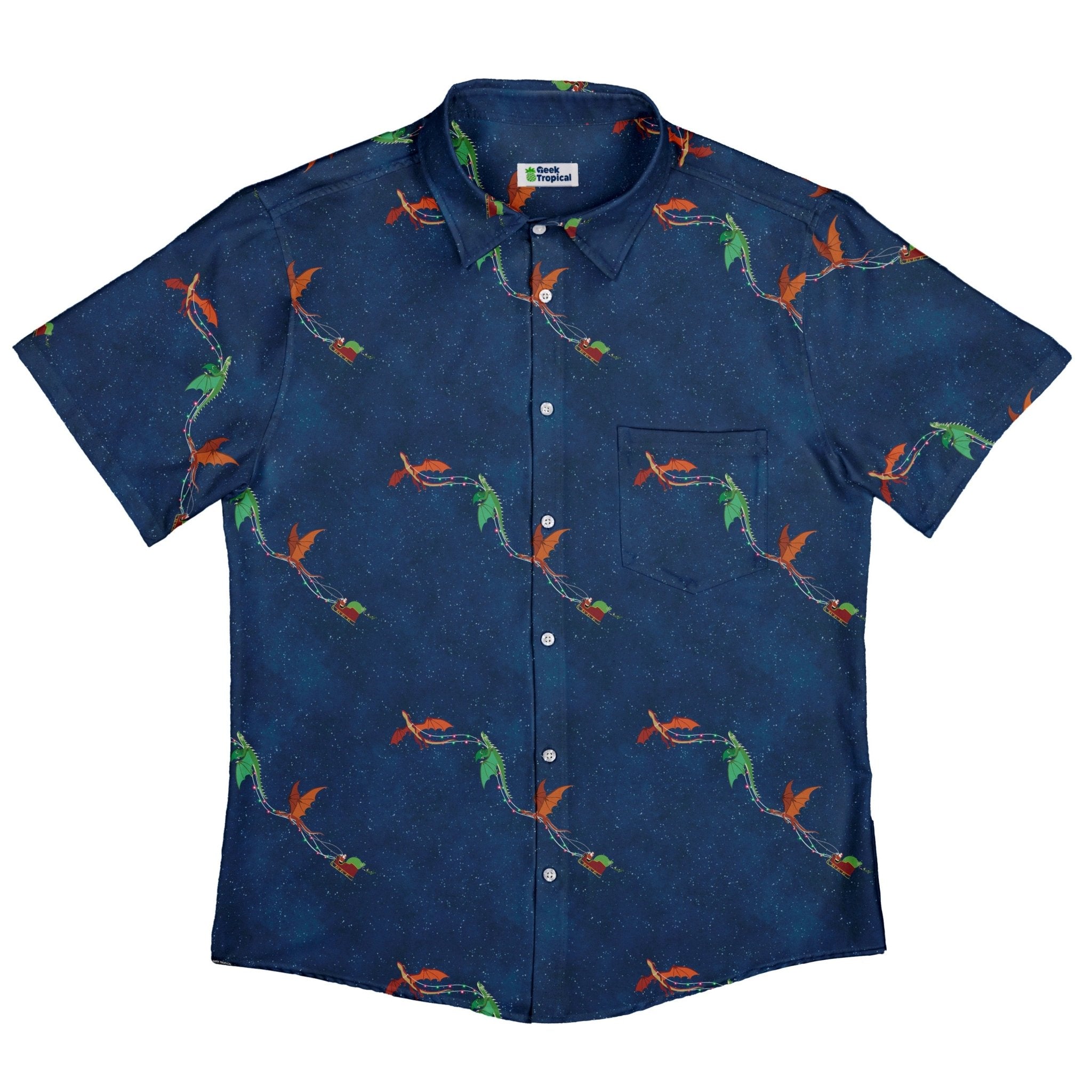 Santa Sleigh Dragons Button Up Shirt | Geek Tropical