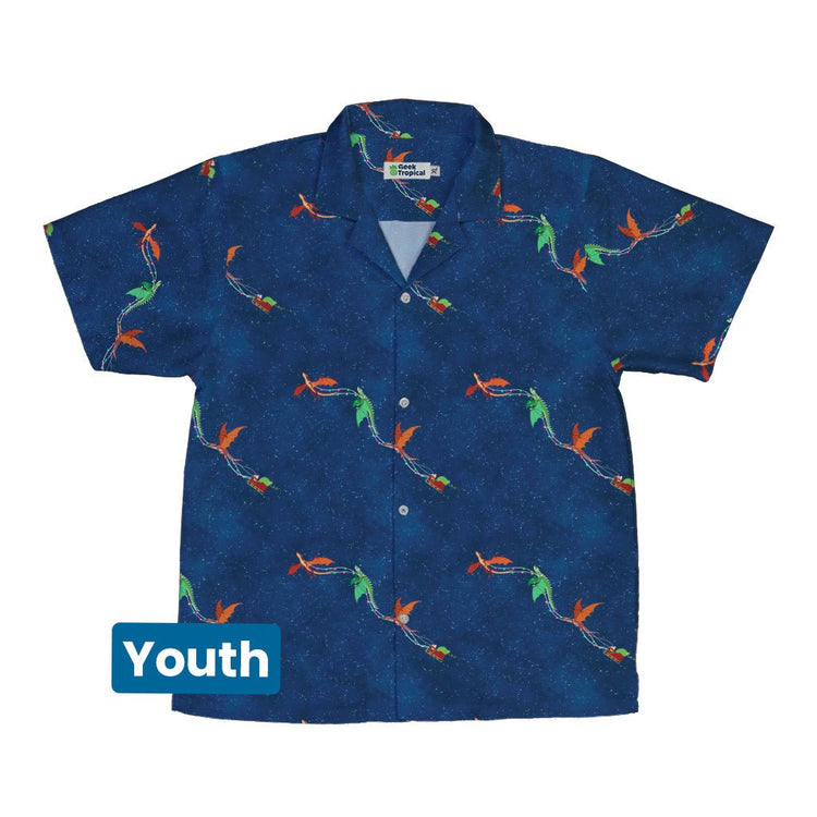 Santa Sleigh Dragons Youth Hawaiian Shirt Geek Nerd Christmas Print Designs by Nathan q4
