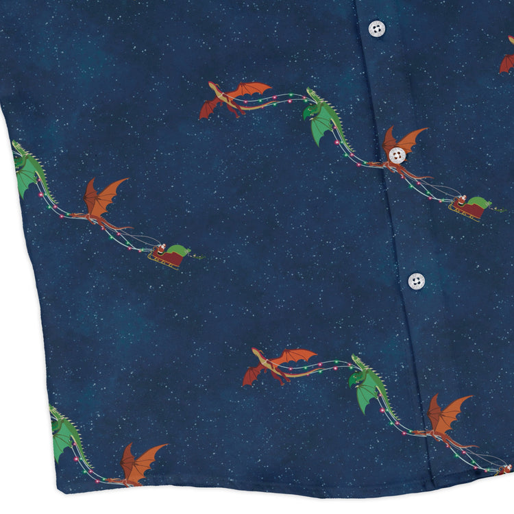 Santa Sleigh Dragons Long Sleeve Button Up Shirt Geek Nerd adult sizing Christmas Print Designs by Nathan
