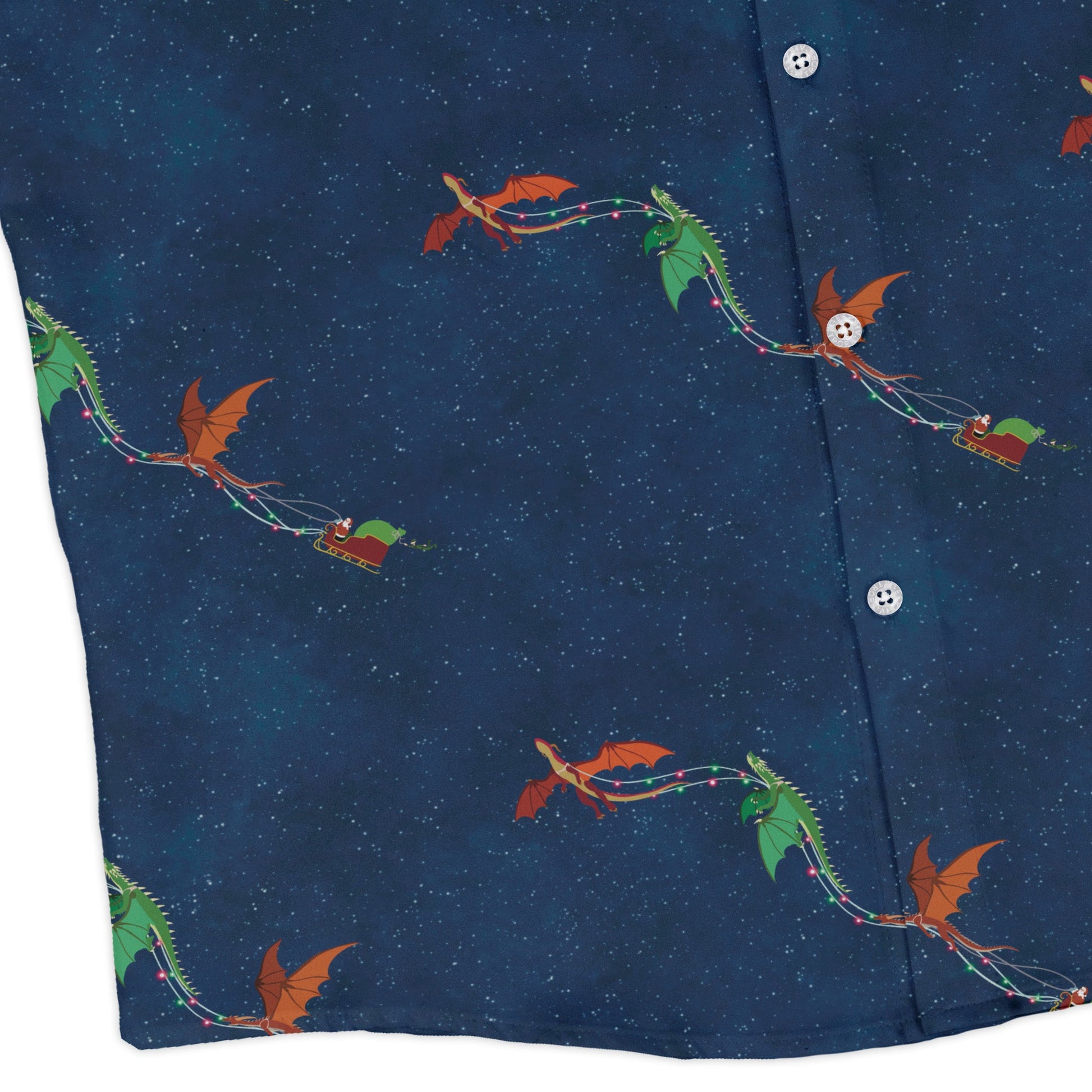 Santa Sleigh Dragons Long Sleeve Button Up Shirt Geek Nerd adult sizing Christmas Print Designs by Nathan