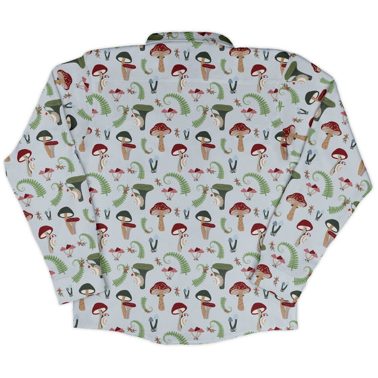 Santa Snails and Winter Mushrooms Long Sleeve Button Up Shirt Geek Nerd adult sizing Botany Print Christmas Print