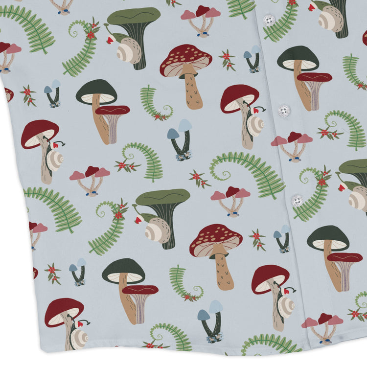 Santa Snails and Winter Mushrooms Long Sleeve Button Up Shirt Geek Nerd adult sizing Botany Print Christmas Print