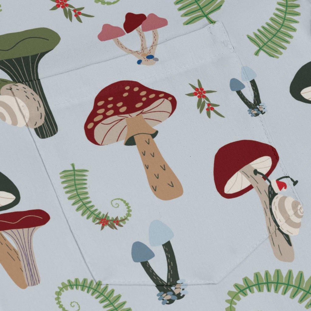 Santa Snails and Winter Mushrooms Long Sleeve Button Up Shirt Geek Nerd adult sizing Botany Print Christmas Print