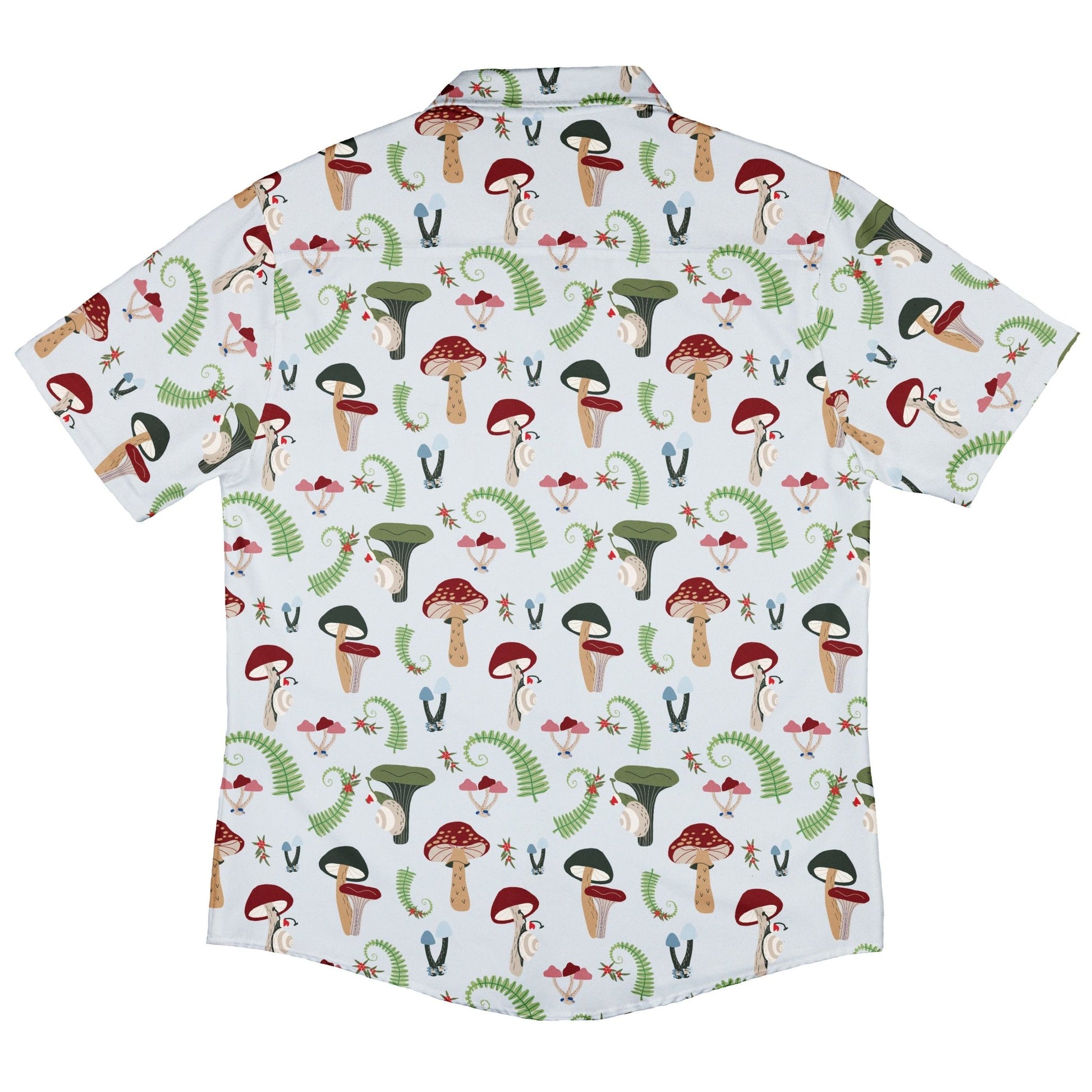 Santa Snails & Winter Mushrooms Button Up Shirt Geek Nerd adult sizing Christmas Print