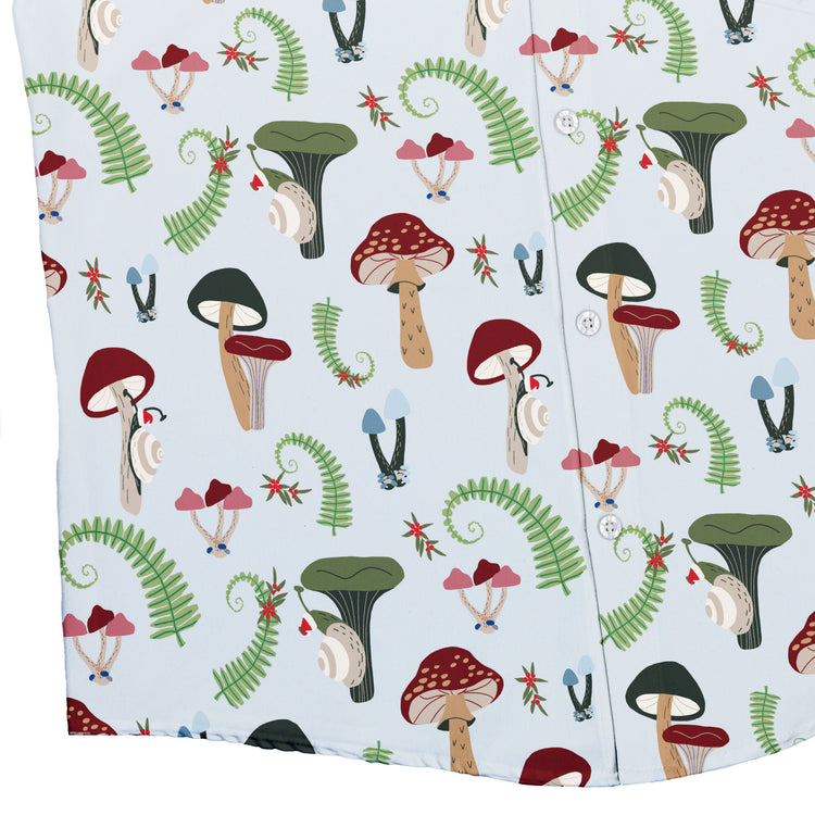 Santa Snails & Winter Mushrooms Button Up Shirt Geek Nerd adult sizing Christmas Print