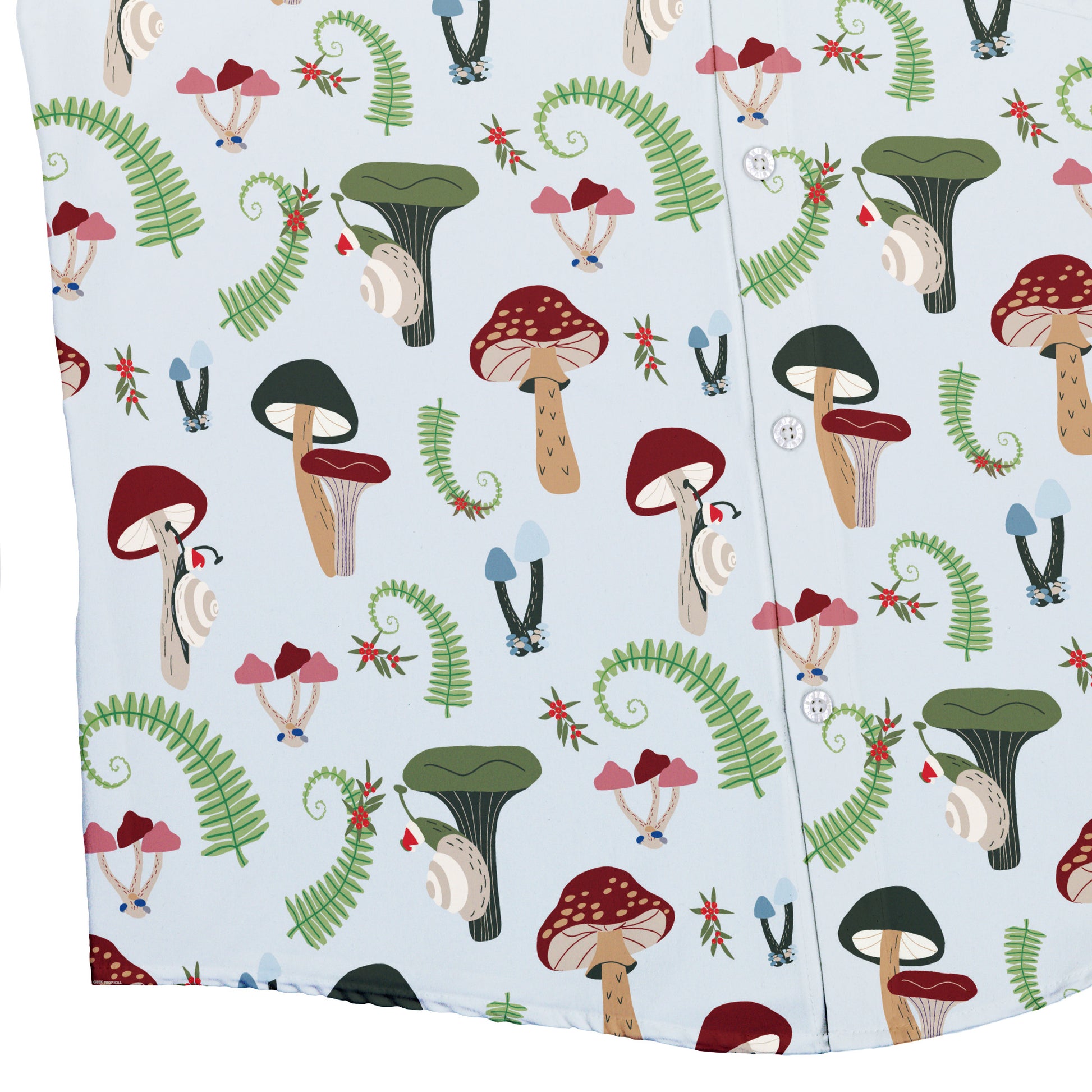 Santa Snails & Winter Mushrooms Button Up Shirt Geek Nerd adult sizing Christmas Print
