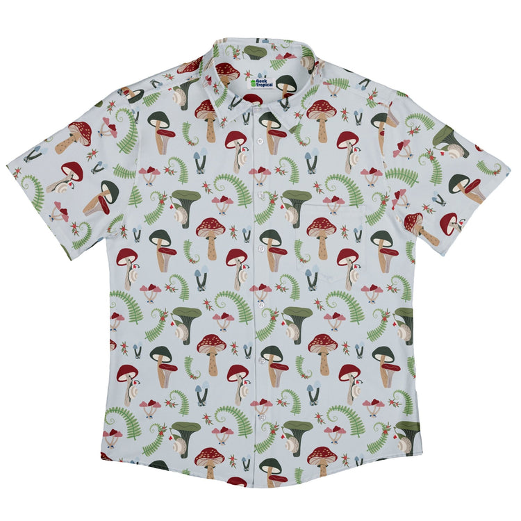 Santa Snails & Winter Mushrooms Button Up Shirt Geek Nerd adult sizing Christmas Print