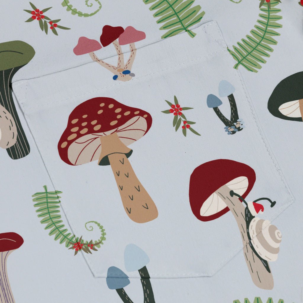 Santa Snails & Winter Mushrooms Button Up Shirt Geek Nerd adult sizing Christmas Print