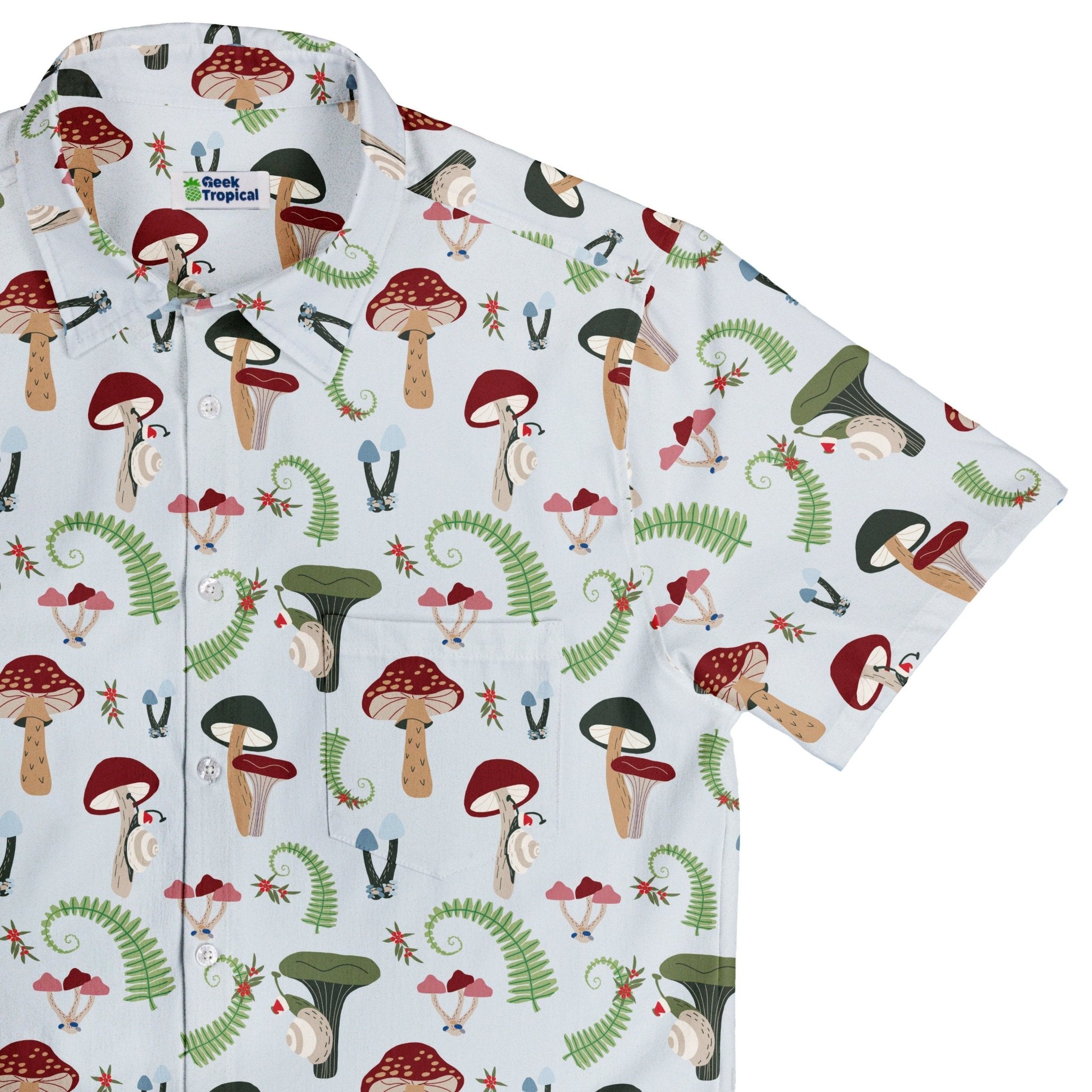 Santa Snails & Winter Mushrooms Button Up Shirt Geek Nerd adult sizing Christmas Print