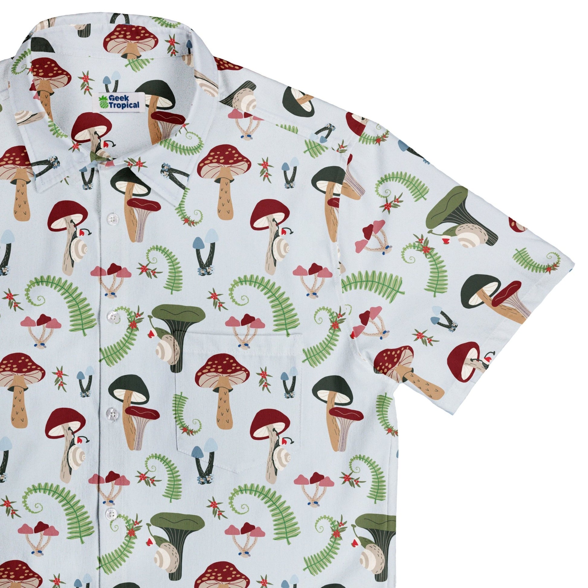 Santa Snails & Winter Mushrooms Button Up Shirt Geek Nerd adult sizing Christmas Print