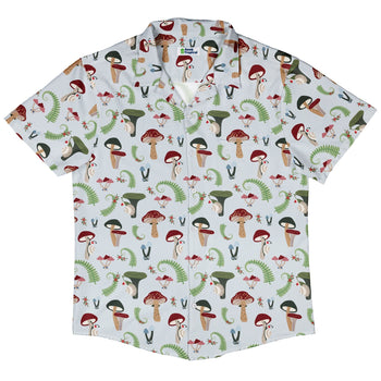 Santa Snails & Winter Mushrooms Button Up Shirt Geek Nerd adult sizing Christmas Print